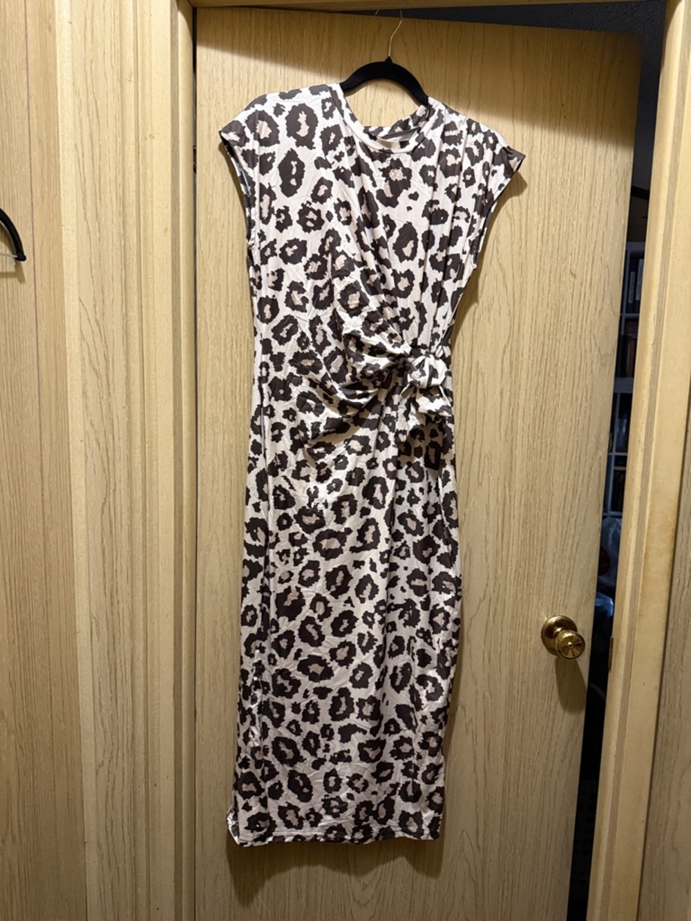 Leopard Print Knot-Waist Midi Dress - Beige and Brown